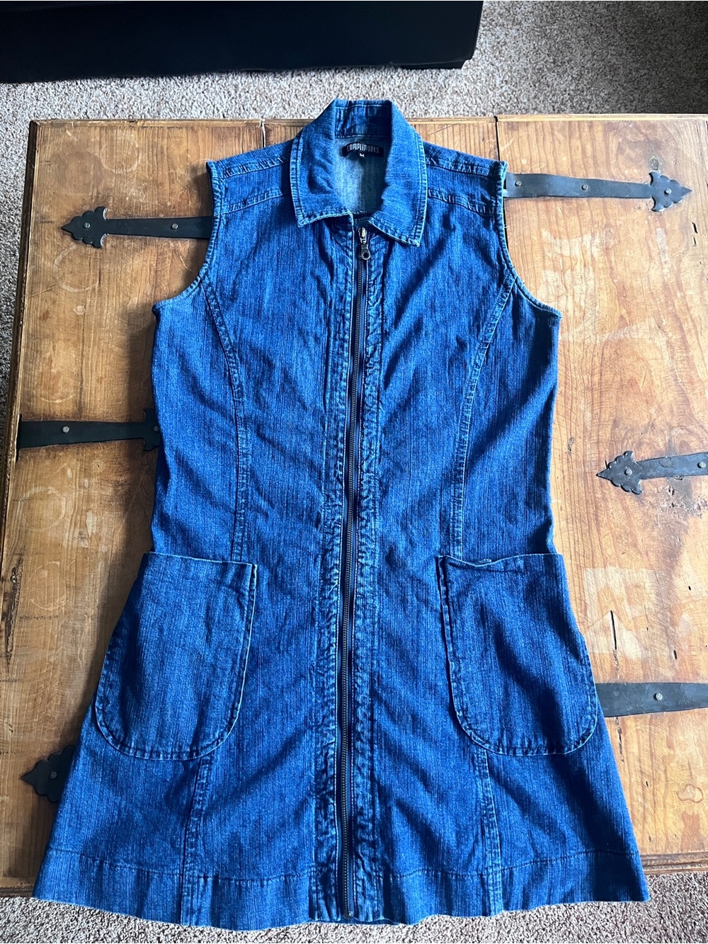 Denim Zip-Front Sleeveless‎ Dress - Blue